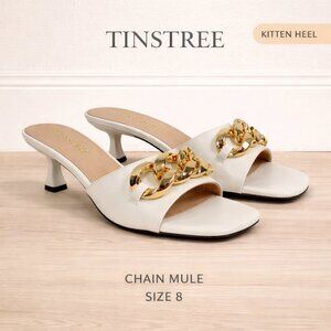 Tinstree Ivory White Chain Mule Kitten Heel Slide Sandals Size 8